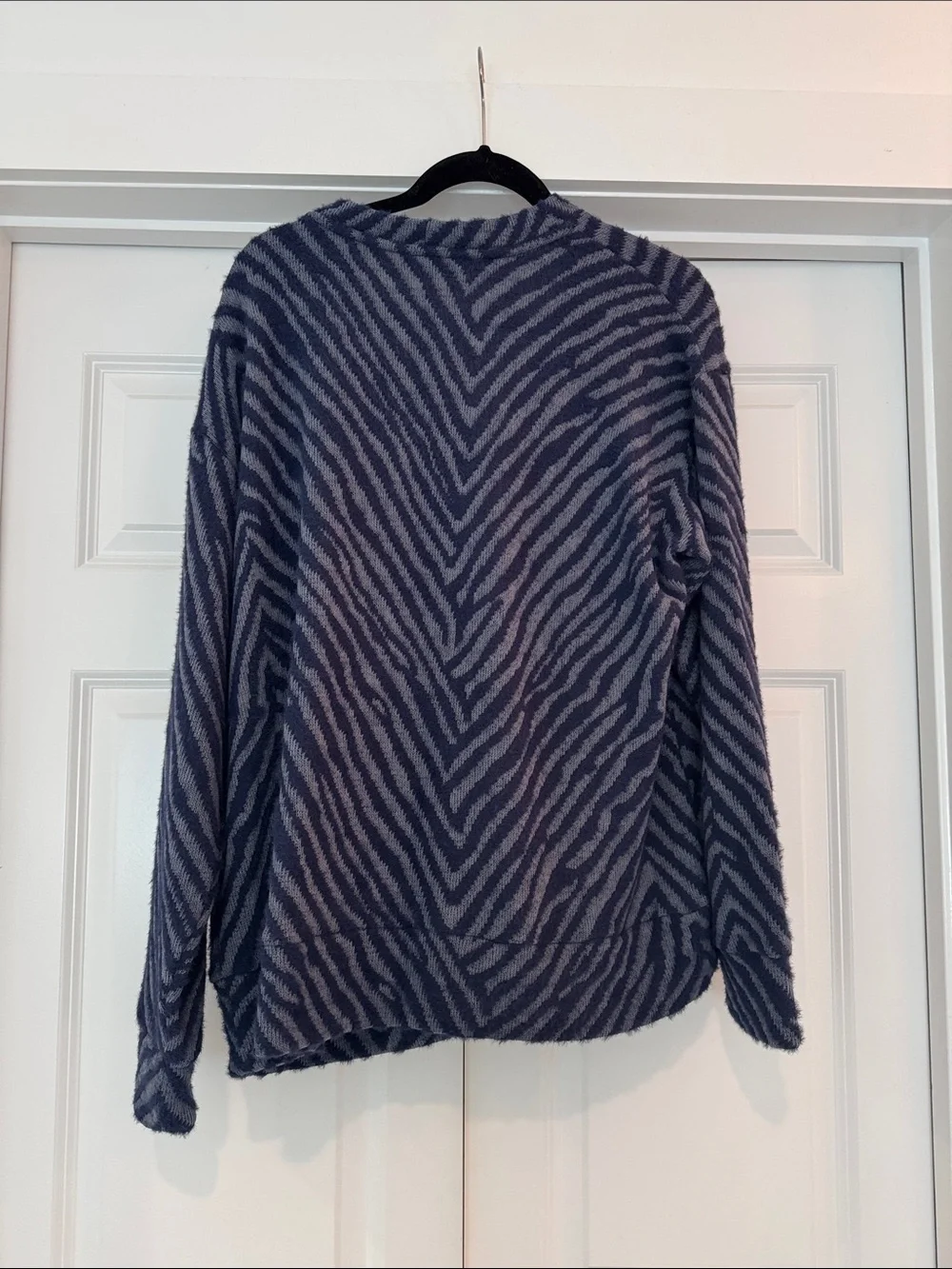 Striped V-Neck Button Cardigan Sweater in Blue